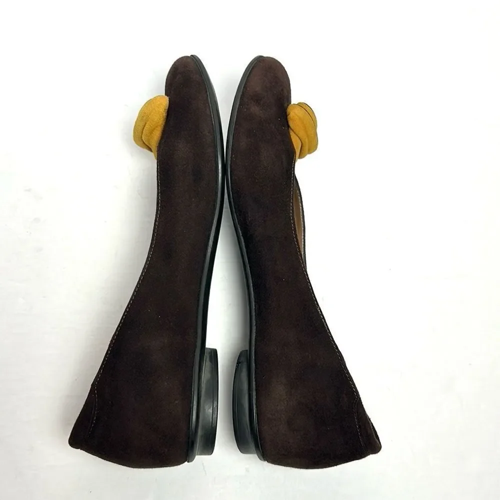 BeautiFeel Chocolate Brown Suede Flats Shoes  Mustard Rosettes size 38 US 7-7,5
